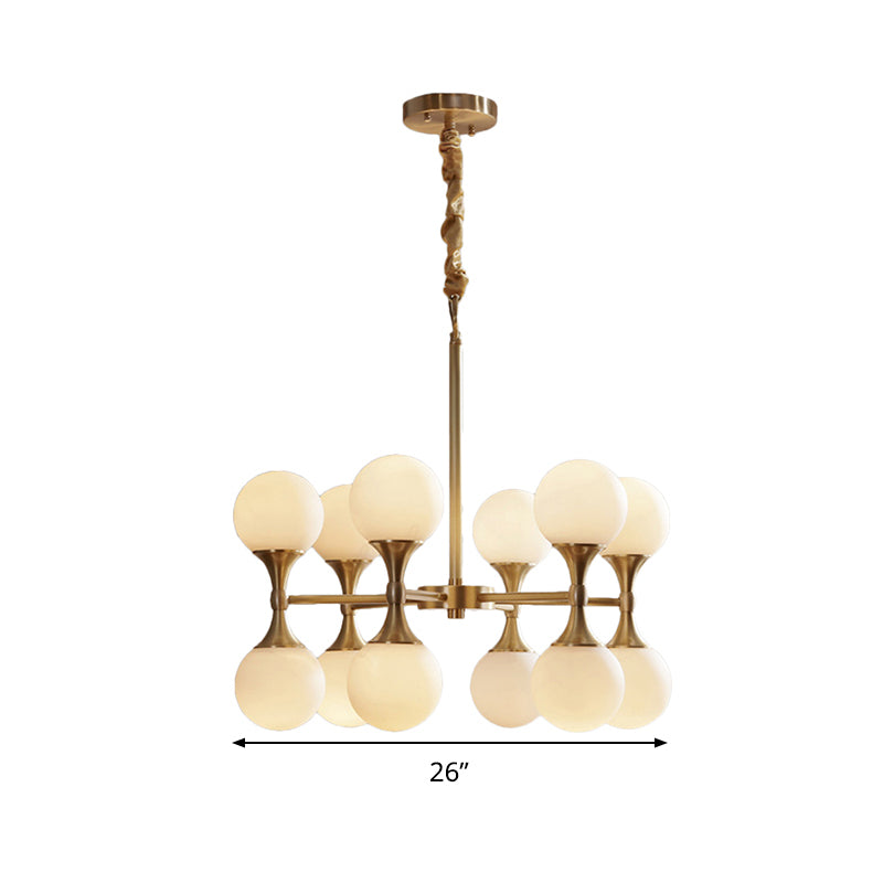 Brass Globe Hanging Ceiling Light Postmodern 12/16 Heads Opal Glass Chandelier Light Clearhalo 'Ceiling Lights' 'Chandeliers' 'Glass shade' 'Glass' 'Island Lights' 'Modern Chandeliers' 'Modern' Lighting' 288923