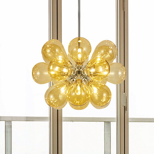 Cognac Glass Bubble Hanging Ceiling Light Modernism 18 Heads Chandelier Light Fixture Cognac Clearhalo 'Ceiling Lights' 'Chandeliers' 'Glass shade' 'Glass' 'Island Lights' 'Modern Chandeliers' 'Modern' Lighting' 288931