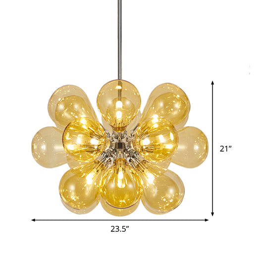 Cognac Glass Bubble Hanging Ceiling Light Modernism 18 Heads Chandelier Light Fixture Clearhalo 'Ceiling Lights' 'Chandeliers' 'Glass shade' 'Glass' 'Island Lights' 'Modern Chandeliers' 'Modern' Lighting' 288936