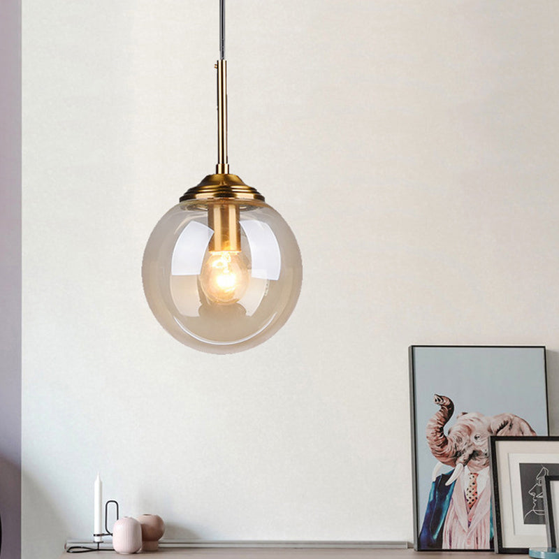 Contemporary Globe Hanging Light Amber/Clear/Smoke Gray Glass 1 Head Bedroom Pendant Light Fixture Clearhalo 'Ceiling Lights' 'Modern Pendants' 'Modern' 'Pendant Lights' 'Pendants' Lighting' 288960