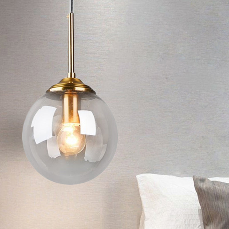 Contemporary Globe Hanging Light Amber/Clear/Smoke Gray Glass 1 Head Bedroom Pendant Light Fixture Clearhalo 'Ceiling Lights' 'Modern Pendants' 'Modern' 'Pendant Lights' 'Pendants' Lighting' 288965