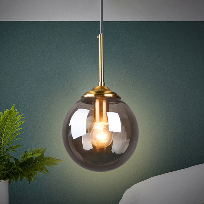 Contemporary Globe Hanging Light Amber/Clear/Smoke Gray Glass 1 Head Bedroom Pendant Light Fixture Smoke Gray Clearhalo 'Ceiling Lights' 'Modern Pendants' 'Modern' 'Pendant Lights' 'Pendants' Lighting' 288970