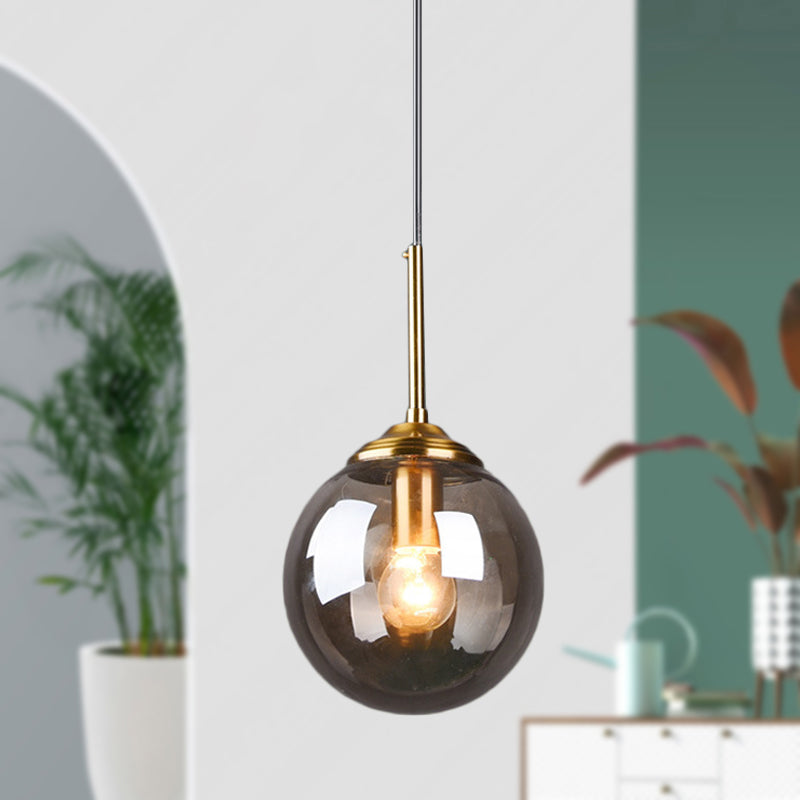 Contemporary Globe Hanging Light Amber/Clear/Smoke Gray Glass 1 Head Bedroom Pendant Light Fixture Clearhalo 'Ceiling Lights' 'Modern Pendants' 'Modern' 'Pendant Lights' 'Pendants' Lighting' 288971