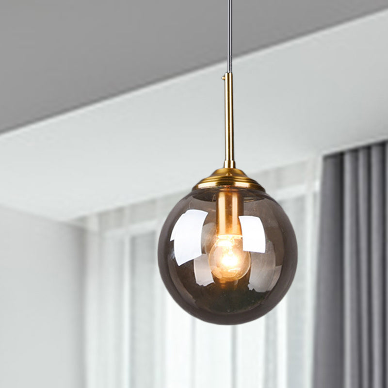 Contemporary Globe Hanging Light Amber/Clear/Smoke Gray Glass 1 Head Bedroom Pendant Light Fixture Clearhalo 'Ceiling Lights' 'Modern Pendants' 'Modern' 'Pendant Lights' 'Pendants' Lighting' 288972