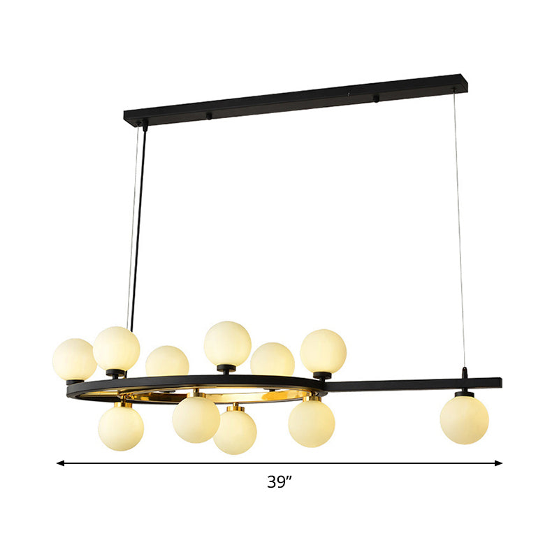Black Oval Hanging Light Fixture Nordic 11 Heads Metal Island Lighting with Ball Opal Glass Shade Clearhalo 'Ceiling Lights' 'Glass shade' 'Glass' 'Island Lights' 'Pendant Lights' Lighting' 288981