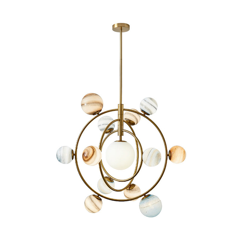 Gold Orbit Chandelier Light Fixture Modernism 13 Lights Metal Hanging Lamp Kit with Ball Glass Shade Clearhalo 'Ceiling Lights' 'Chandeliers' 'Glass shade' 'Glass' 'Modern Chandeliers' 'Modern' 'Pendant Lights' Lighting' 288986