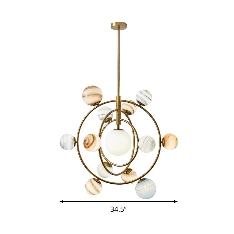 Gold Orbit Chandelier Light Fixture Modernism 13 Lights Metal Hanging Lamp Kit with Ball Glass Shade Clearhalo 'Ceiling Lights' 'Chandeliers' 'Glass shade' 'Glass' 'Modern Chandeliers' 'Modern' 'Pendant Lights' Lighting' 288987