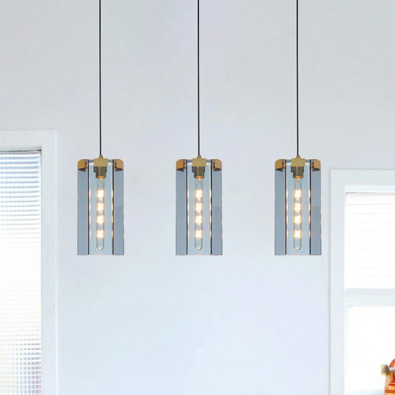 1 Head Bedroom Hanging Light Kit Modern Gold Pendant Lamp with Hexagon Blue Gray Glass Shade Clearhalo 'Ceiling Lights' 'Modern Pendants' 'Modern' 'Pendant Lights' 'Pendants' Lighting' 289009
