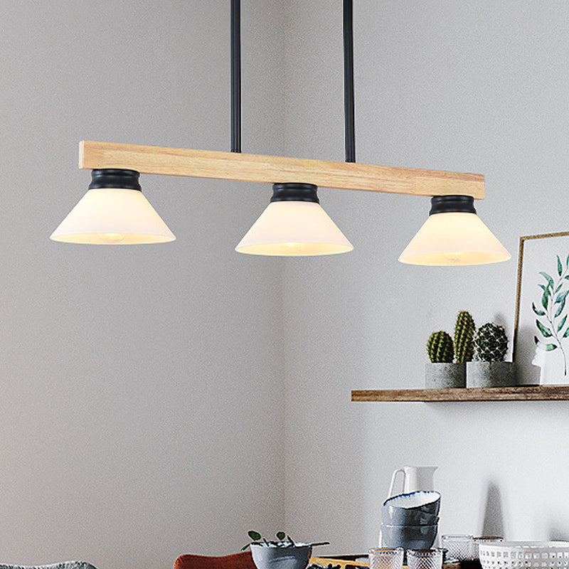 Linear Island Ceiling Light Contemporary Wood 3 Heads Dining Room Hanging Lamp Kit with Gold/Black Rod Black Clearhalo 'Ceiling Lights' 'Island Lights' Lighting' 289026