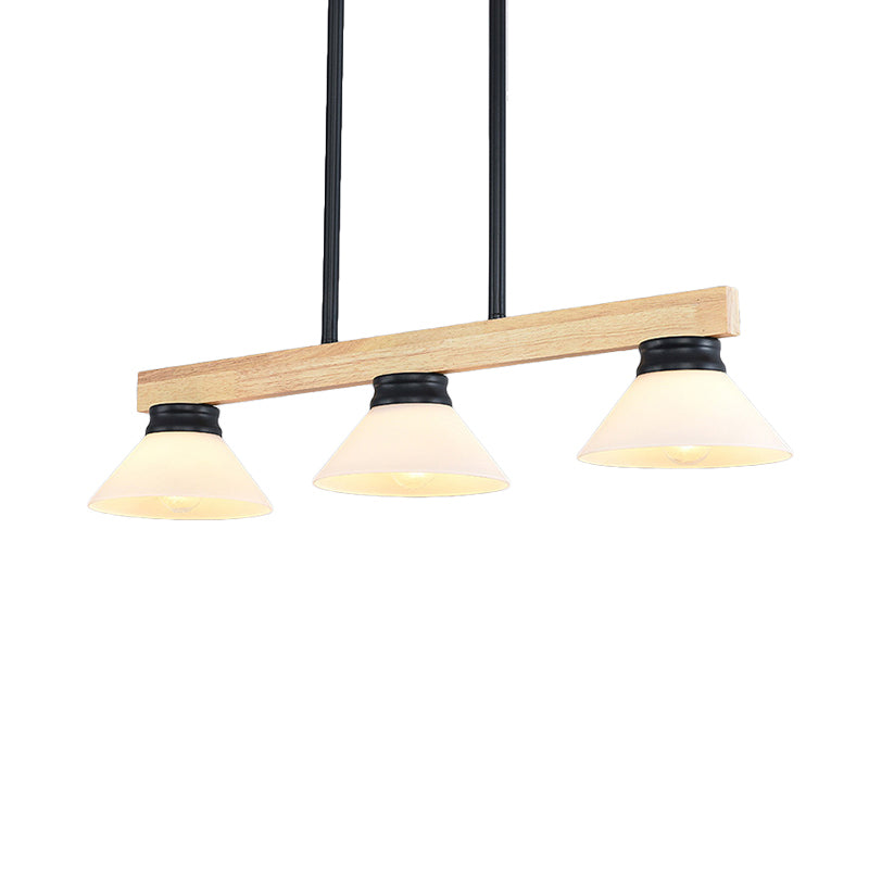 Linear Island Ceiling Light Contemporary Wood 3 Heads Dining Room Hanging Lamp Kit with Gold/Black Rod Clearhalo 'Ceiling Lights' 'Island Lights' Lighting' 289030