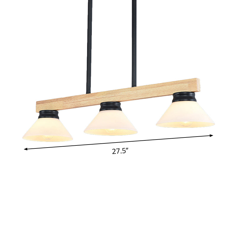 Linear Island Ceiling Light Contemporary Wood 3 Heads Dining Room Hanging Lamp Kit with Gold/Black Rod Clearhalo 'Ceiling Lights' 'Island Lights' Lighting' 289031