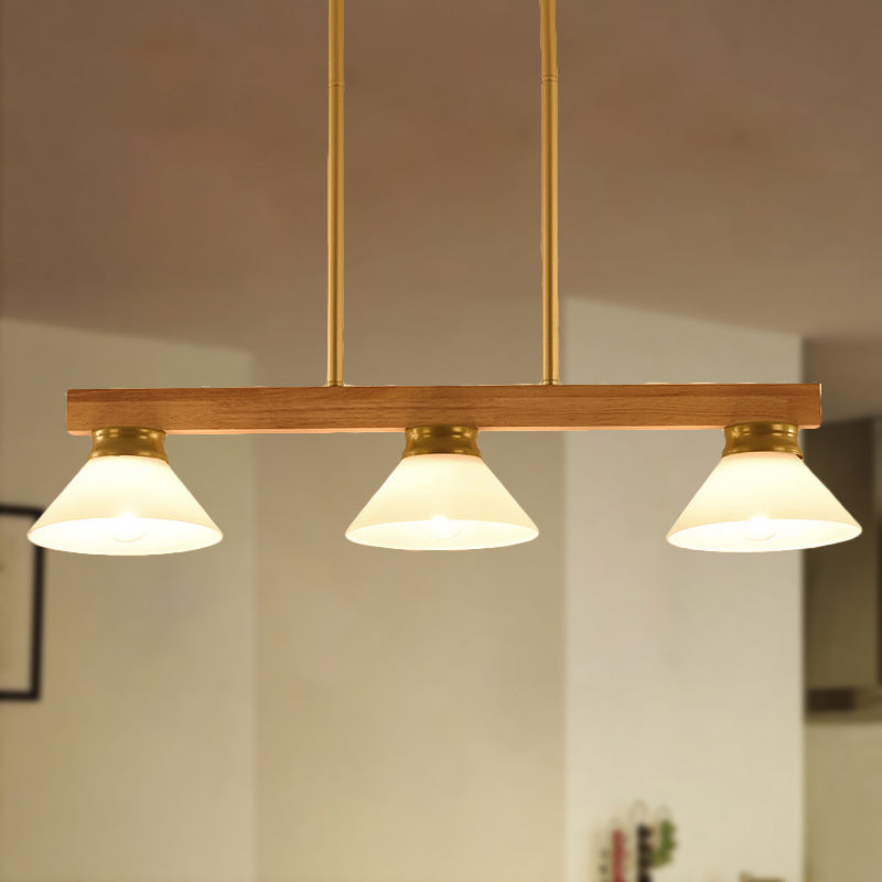 Linear Island Ceiling Light Contemporary Wood 3 Heads Dining Room Hanging Lamp Kit with Gold/Black Rod Gold Clearhalo 'Ceiling Lights' 'Island Lights' Lighting' 289032