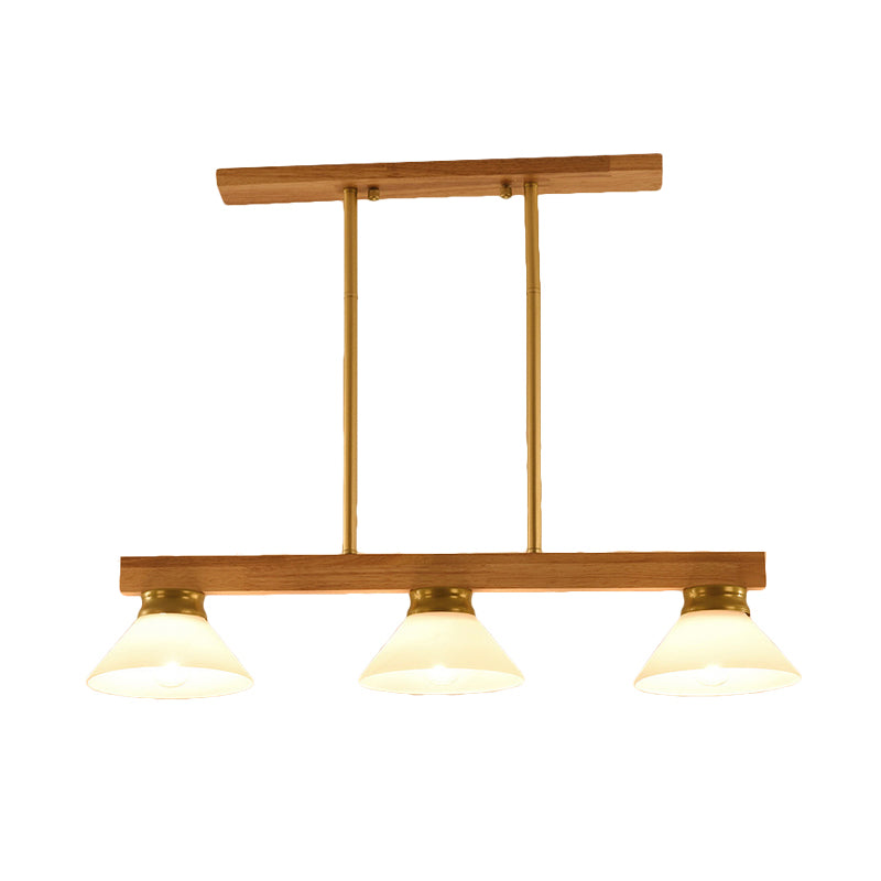 Linear Island Ceiling Light Contemporary Wood 3 Heads Dining Room Hanging Lamp Kit with Gold/Black Rod Clearhalo 'Ceiling Lights' 'Island Lights' Lighting' 289036