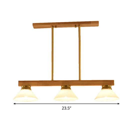 Linear Island Ceiling Light Contemporary Wood 3 Heads Dining Room Hanging Lamp Kit with Gold/Black Rod Clearhalo 'Ceiling Lights' 'Island Lights' Lighting' 289037