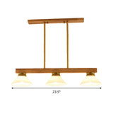 Linear Island Ceiling Light Contemporary Wood 3 Heads Dining Room Hanging Lamp Kit with Gold/Black Rod Clearhalo 'Ceiling Lights' 'Island Lights' Lighting' 289037