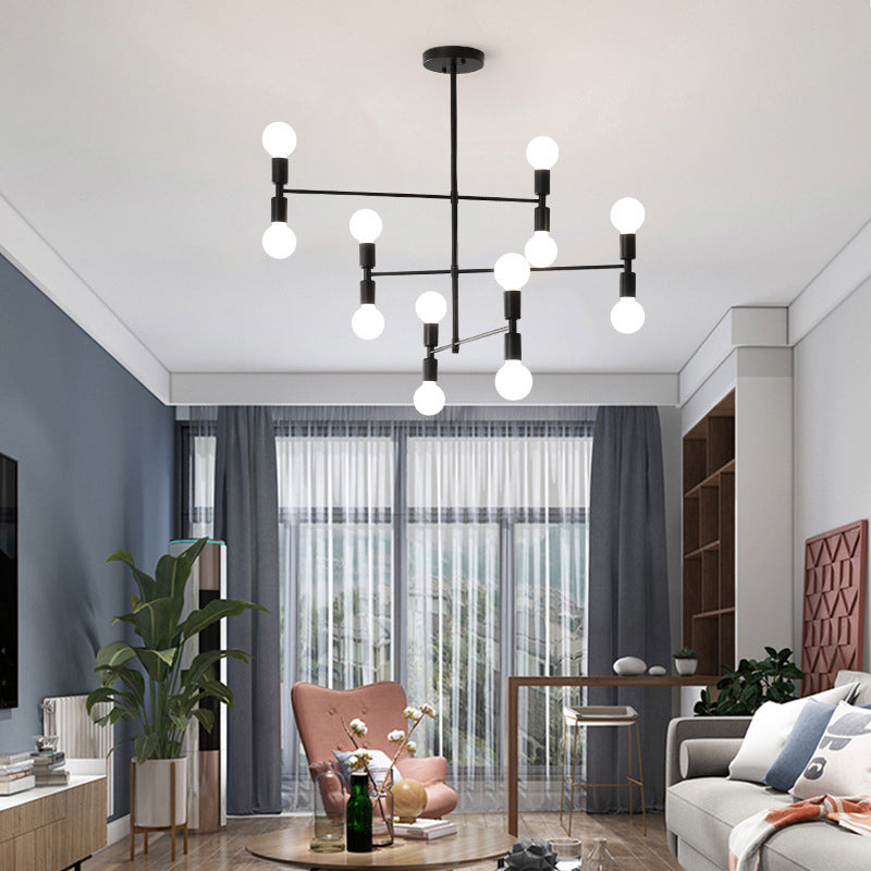 Tiered Metal Hanging Ceiling Light Modern 12 Lights Black/Gold Chandelier Lamp for Living Room Clearhalo 'Ceiling Lights' 'Chandeliers' 'Modern Chandeliers' 'Modern' Lighting' 289066