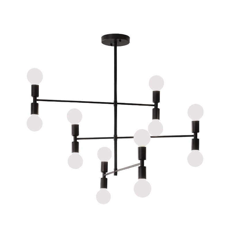 Tiered Metal Hanging Ceiling Light Modern 12 Lights Black/Gold Chandelier Lamp for Living Room Clearhalo 'Ceiling Lights' 'Chandeliers' 'Modern Chandeliers' 'Modern' Lighting' 289067