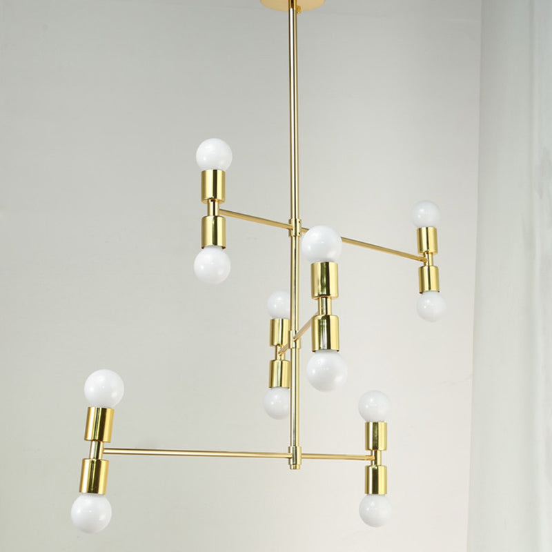 Tiered Metal Hanging Ceiling Light Modern 12 Lights Black/Gold Chandelier Lamp for Living Room Clearhalo 'Ceiling Lights' 'Chandeliers' 'Modern Chandeliers' 'Modern' Lighting' 289070