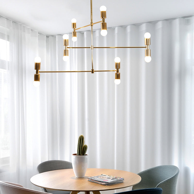 Tiered Metal Hanging Ceiling Light Modern 12 Lights Black/Gold Chandelier Lamp for Living Room Clearhalo 'Ceiling Lights' 'Chandeliers' 'Modern Chandeliers' 'Modern' Lighting' 289072