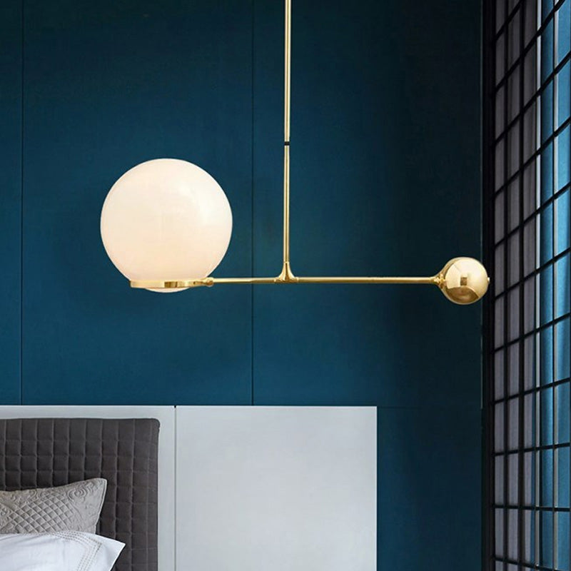 Globe Pendant Light Fixture Nordic Beige Glass 1 Head Gold Hanging Ceiling Light for Bedroom Gold Clearhalo 'Ceiling Lights' 'Modern Pendants' 'Modern' 'Pendant Lights' 'Pendants' Lighting' 289076