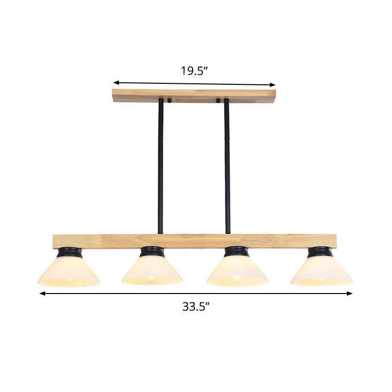 Nordic Linear Wood Hanging Light 4 Heads Island Ceiling Light in Gold/Black Finish with Cone Opal Glass Shade Clearhalo 'Ceiling Lights' 'Island Lights' Lighting' 289144