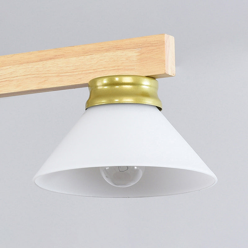 Nordic Linear Wood Hanging Light 4 Heads Island Ceiling Light in Gold/Black Finish with Cone Opal Glass Shade Clearhalo 'Ceiling Lights' 'Island Lights' Lighting' 289150