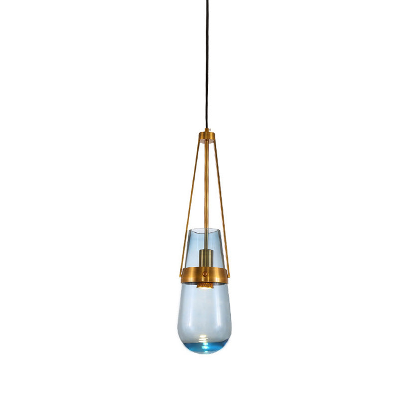 Cone Pendant Light Postmodern Blue/Clear Glass 1 Head Bedroom Hanging Light Kit in Gold Clearhalo 'Ceiling Lights' 'Modern Pendants' 'Modern' 'Pendant Lights' 'Pendants' Lighting' 289156