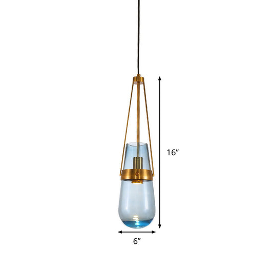 Cone Pendant Light Postmodern Blue/Clear Glass 1 Head Bedroom Hanging Light Kit in Gold Clearhalo 'Ceiling Lights' 'Modern Pendants' 'Modern' 'Pendant Lights' 'Pendants' Lighting' 289157