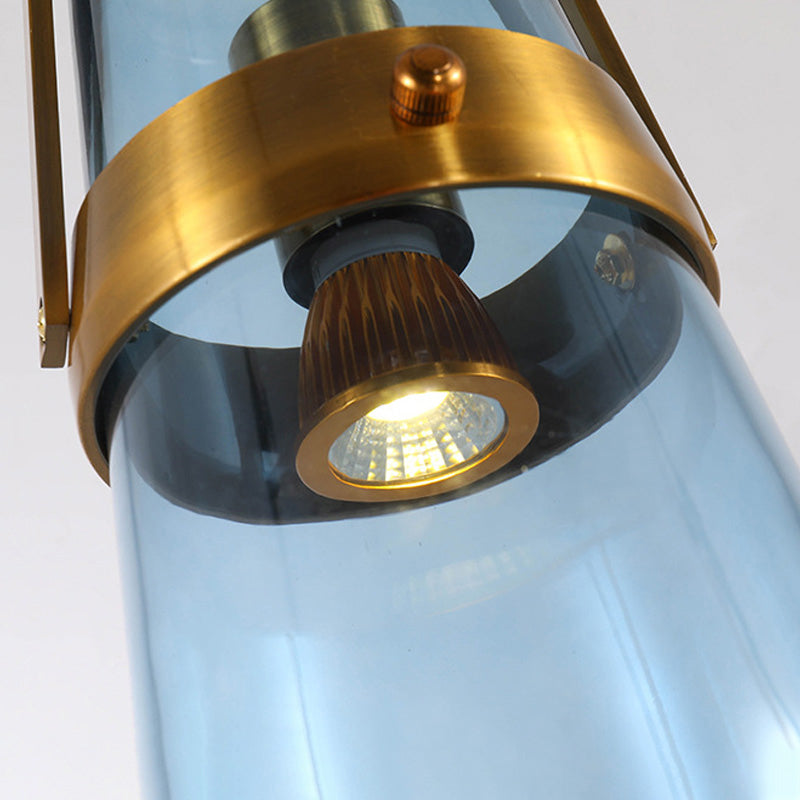 Cone Pendant Light Postmodern Blue/Clear Glass 1 Head Bedroom Hanging Light Kit in Gold Clearhalo 'Ceiling Lights' 'Modern Pendants' 'Modern' 'Pendant Lights' 'Pendants' Lighting' 289158