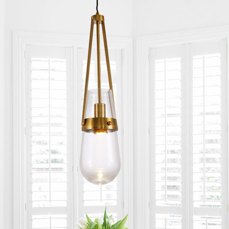 Cone Pendant Light Postmodern Blue/Clear Glass 1 Head Bedroom Hanging Light Kit in Gold Clear Clearhalo 'Ceiling Lights' 'Modern Pendants' 'Modern' 'Pendant Lights' 'Pendants' Lighting' 289159