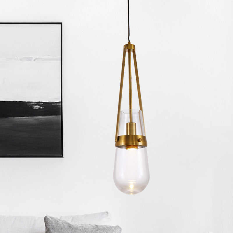 Cone Pendant Light Postmodern Blue/Clear Glass 1 Head Bedroom Hanging Light Kit in Gold Clearhalo 'Ceiling Lights' 'Modern Pendants' 'Modern' 'Pendant Lights' 'Pendants' Lighting' 289160