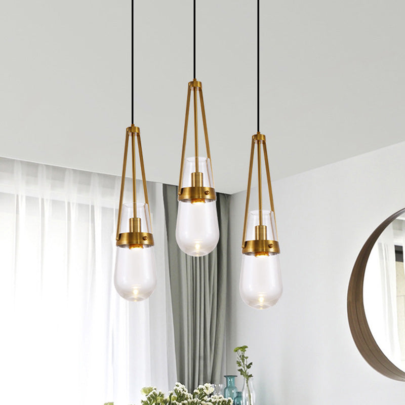 Cone Pendant Light Postmodern Blue/Clear Glass 1 Head Bedroom Hanging Light Kit in Gold Clearhalo 'Ceiling Lights' 'Modern Pendants' 'Modern' 'Pendant Lights' 'Pendants' Lighting' 289161