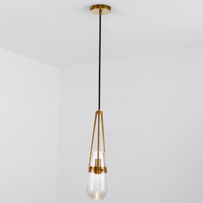 Cone Pendant Light Postmodern Blue/Clear Glass 1 Head Bedroom Hanging Light Kit in Gold Clearhalo 'Ceiling Lights' 'Modern Pendants' 'Modern' 'Pendant Lights' 'Pendants' Lighting' 289162