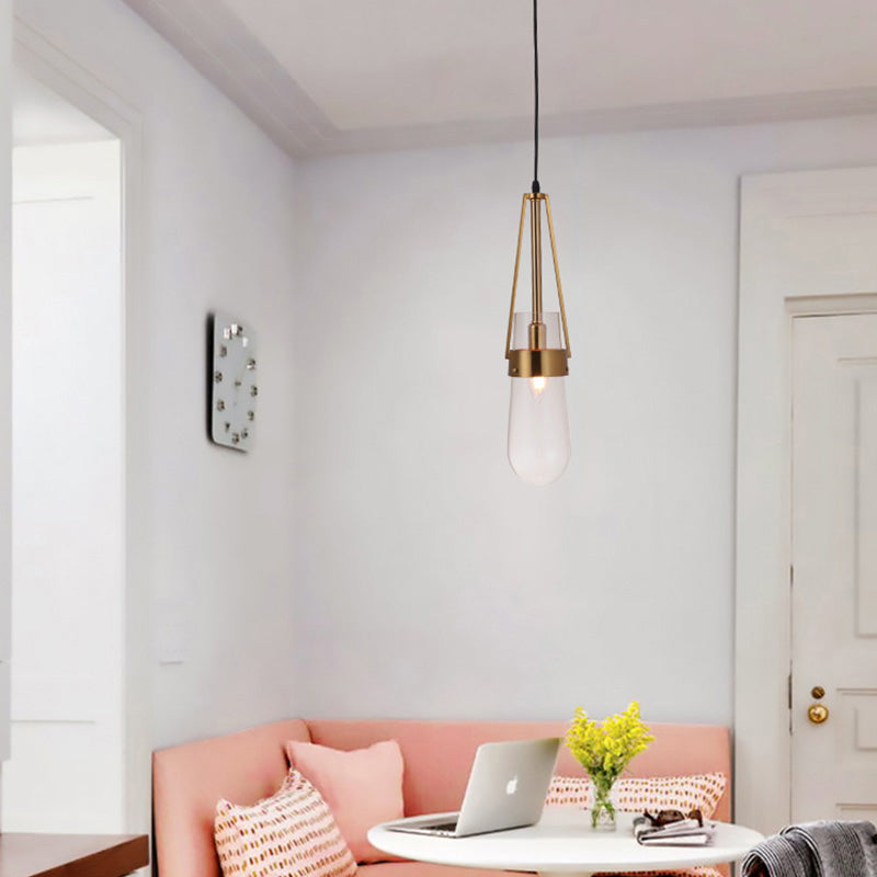 Cone Pendant Light Postmodern Blue/Clear Glass 1 Head Bedroom Hanging Light Kit in Gold Clearhalo 'Ceiling Lights' 'Modern Pendants' 'Modern' 'Pendant Lights' 'Pendants' Lighting' 289163