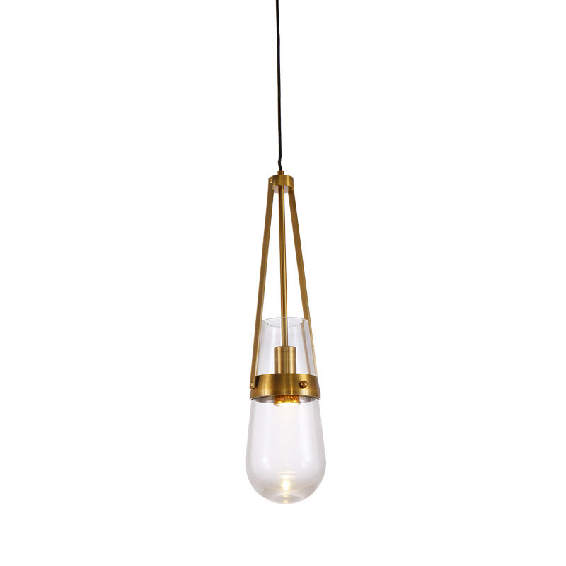 Cone Pendant Light Postmodern Blue/Clear Glass 1 Head Bedroom Hanging Light Kit in Gold Clearhalo 'Ceiling Lights' 'Modern Pendants' 'Modern' 'Pendant Lights' 'Pendants' Lighting' 289164