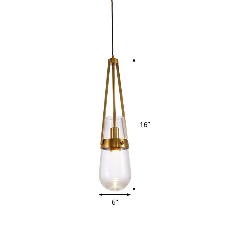 Cone Pendant Light Postmodern Blue/Clear Glass 1 Head Bedroom Hanging Light Kit in Gold Clearhalo 'Ceiling Lights' 'Modern Pendants' 'Modern' 'Pendant Lights' 'Pendants' Lighting' 289165