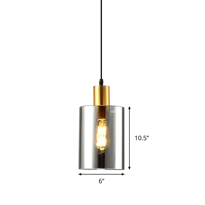 Cylinder Pendant Light Fixture Postmodern Smoke Gray Glass 1 Head Bedroom Hanging Lamp Kit Clearhalo 'Ceiling Lights' 'Modern Pendants' 'Modern' 'Pendant Lights' 'Pendants' Lighting' 289178