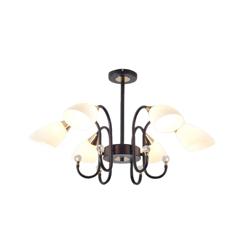 Black Curve Arm Hanging Ceiling Light Rustic 6/8/10 Heads Black Iron Chandelier Light with Cone Frosted Glass Shade Clearhalo 'Ceiling Lights' 'Chandeliers' 'Close To Ceiling Lights' 'Glass shade' 'Glass' 'Modern Chandeliers' 'Modern' Lighting' 289184