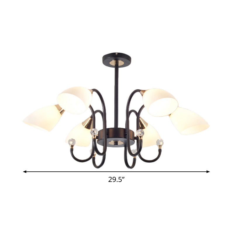 Black Curve Arm Hanging Ceiling Light Rustic 6/8/10 Heads Black Iron Chandelier Light with Cone Frosted Glass Shade Clearhalo 'Ceiling Lights' 'Chandeliers' 'Close To Ceiling Lights' 'Glass shade' 'Glass' 'Modern Chandeliers' 'Modern' Lighting' 289185