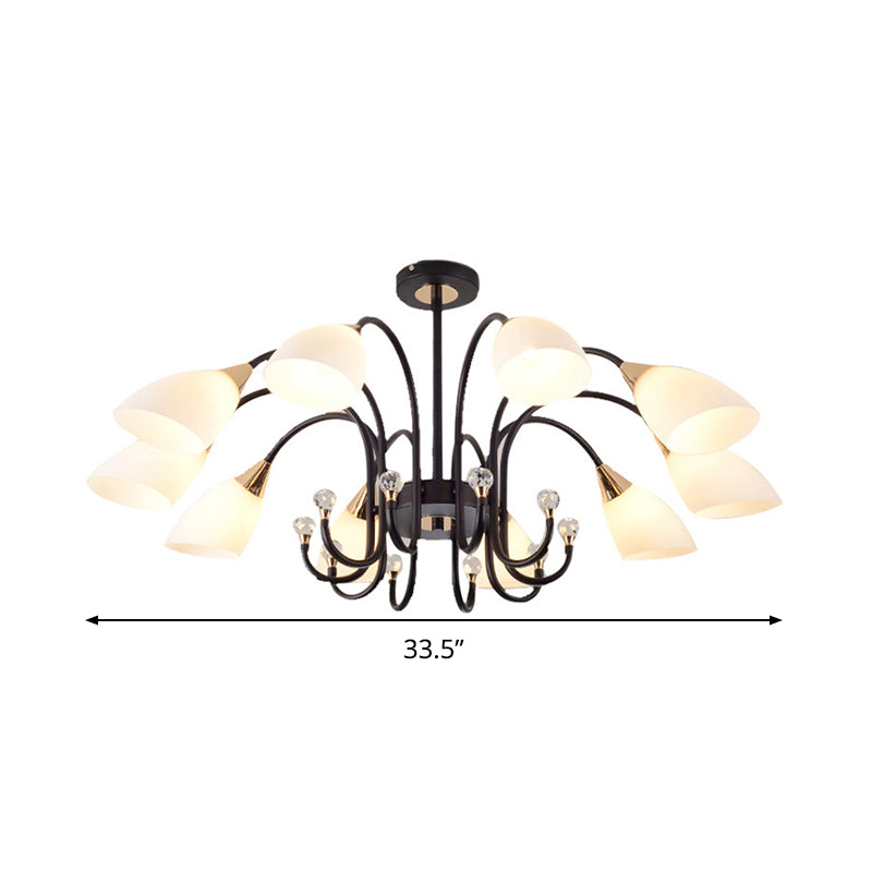 Black Curve Arm Hanging Ceiling Light Rustic 6/8/10 Heads Black Iron Chandelier Light with Cone Frosted Glass Shade Clearhalo 'Ceiling Lights' 'Chandeliers' 'Close To Ceiling Lights' 'Glass shade' 'Glass' 'Modern Chandeliers' 'Modern' Lighting' 289197