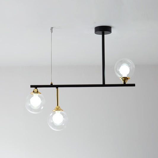 3 Bulbs Globe Island Lighting Modernism Clear Glass Pendant Light Fixture in Black for Dining Room Black Clearhalo 'Ceiling Lights' 'Close To Ceiling Lights' 'Glass shade' 'Glass' 'Island Lights' Lighting' 289211