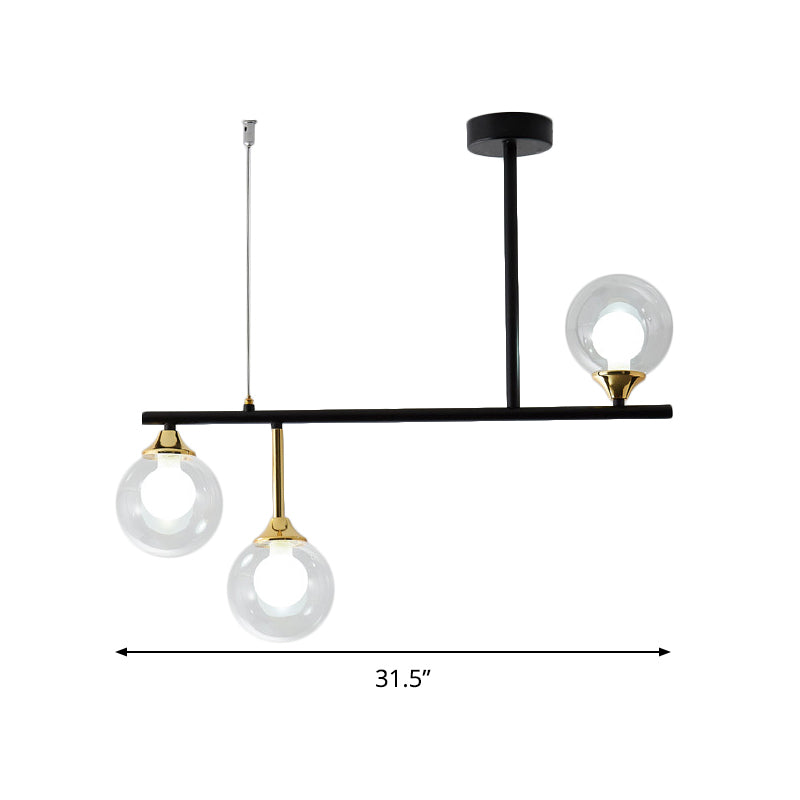 3 Bulbs Globe Island Lighting Modernism Clear Glass Pendant Light Fixture in Black for Dining Room Clearhalo 'Ceiling Lights' 'Close To Ceiling Lights' 'Glass shade' 'Glass' 'Island Lights' Lighting' 289216