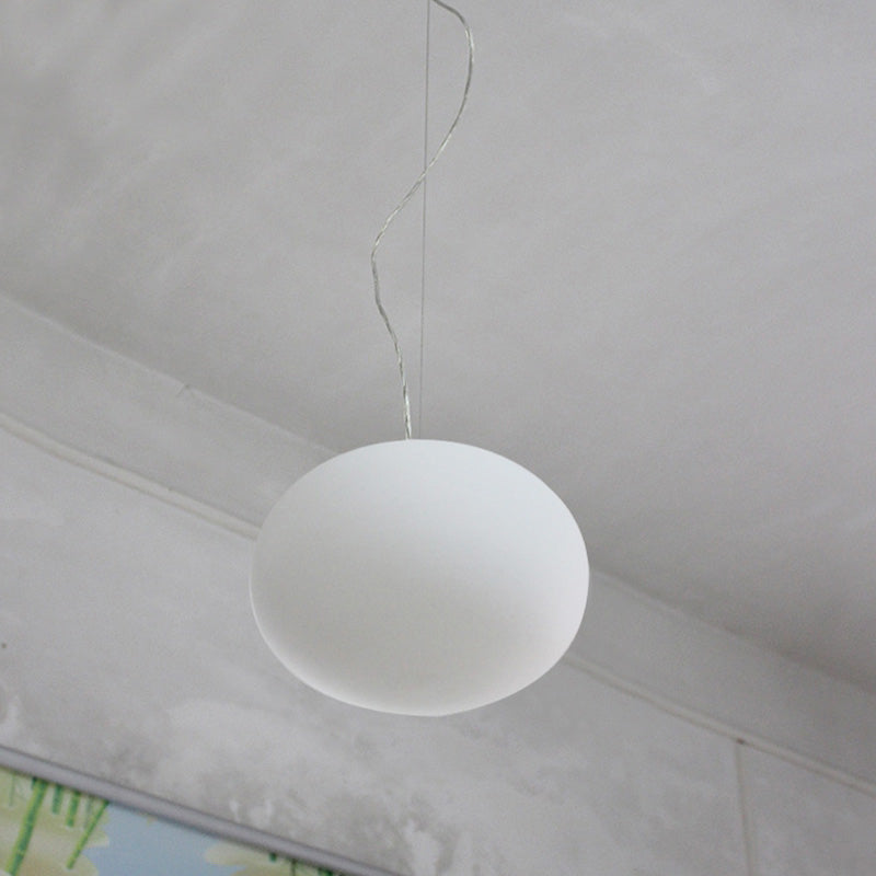 White Glass Oval Pendant Lamp Minimalist 1 Head 9.5"/18" Wide Hanging Light Fixture for Dining Room White Clearhalo 'Ceiling Lights' 'Modern Pendants' 'Modern' 'Pendant Lights' 'Pendants' Lighting' 289218