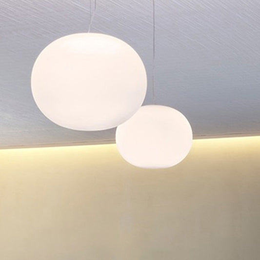 White Glass Oval Pendant Lamp Minimalist 1 Head 9.5"/18" Wide Hanging Light Fixture for Dining Room Clearhalo 'Ceiling Lights' 'Modern Pendants' 'Modern' 'Pendant Lights' 'Pendants' Lighting' 289220