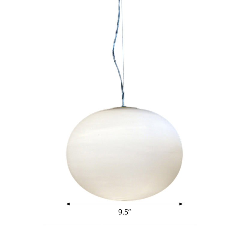 White Glass Oval Pendant Lamp Minimalist 1 Head 9.5"/18" Wide Hanging Light Fixture for Dining Room Clearhalo 'Ceiling Lights' 'Modern Pendants' 'Modern' 'Pendant Lights' 'Pendants' Lighting' 289223