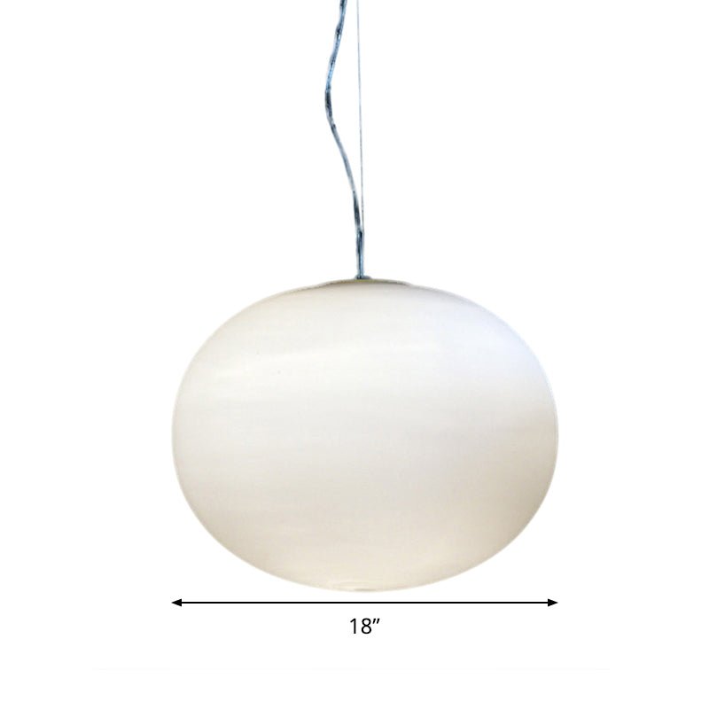 White Glass Oval Pendant Lamp Minimalist 1 Head 9.5"/18" Wide Hanging Light Fixture for Dining Room Clearhalo 'Ceiling Lights' 'Modern Pendants' 'Modern' 'Pendant Lights' 'Pendants' Lighting' 289224