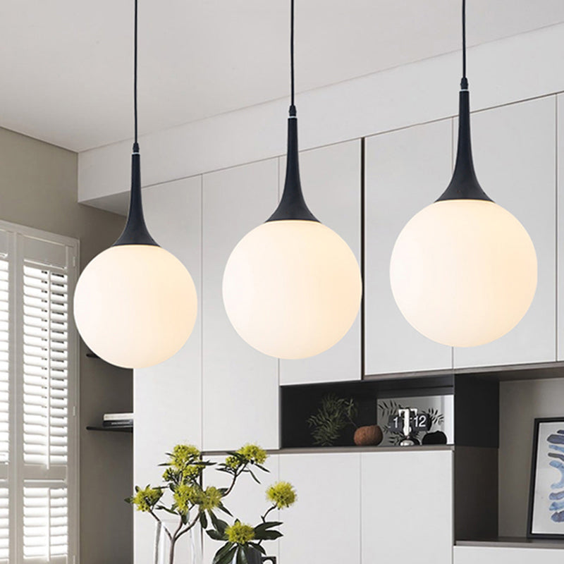 White Glass Sphere Hanging Ceiling Light Postmodern 1 Head 6"/8"/12" Wide Pendant Lighting White Clearhalo 'Ceiling Lights' 'Glass shade' 'Glass' 'Modern Pendants' 'Modern' 'Pendant Lights' 'Pendants' Lighting' 289232