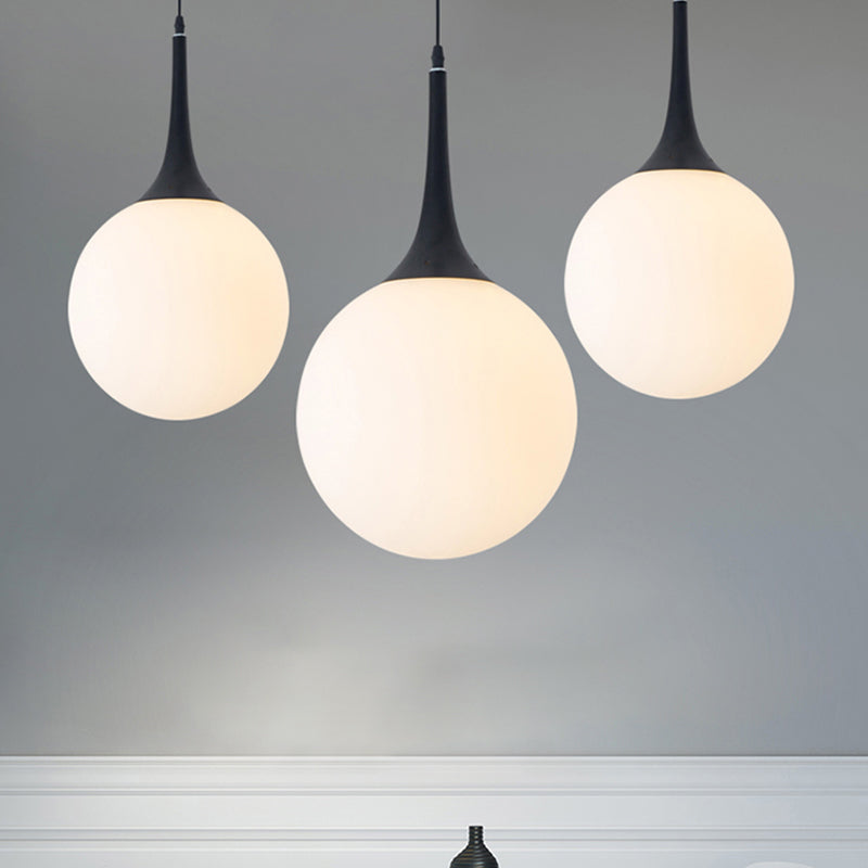 White Glass Sphere Hanging Ceiling Light Postmodern 1 Head 6"/8"/12" Wide Pendant Lighting Clearhalo 'Ceiling Lights' 'Glass shade' 'Glass' 'Modern Pendants' 'Modern' 'Pendant Lights' 'Pendants' Lighting' 289233