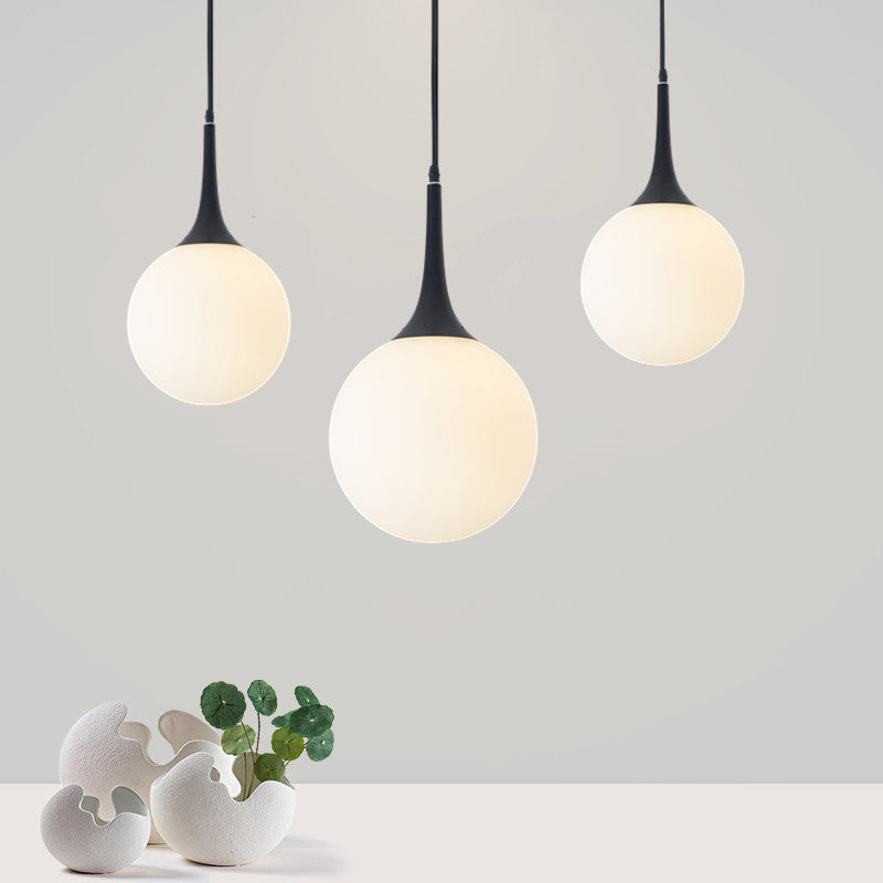 White Glass Sphere Hanging Ceiling Light Postmodern 1 Head 6"/8"/12" Wide Pendant Lighting Clearhalo 'Ceiling Lights' 'Glass shade' 'Glass' 'Modern Pendants' 'Modern' 'Pendant Lights' 'Pendants' Lighting' 289234