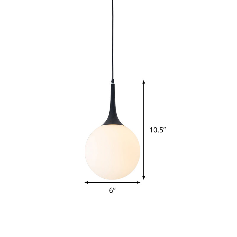 White Glass Sphere Hanging Ceiling Light Postmodern 1 Head 6"/8"/12" Wide Pendant Lighting Clearhalo 'Ceiling Lights' 'Glass shade' 'Glass' 'Modern Pendants' 'Modern' 'Pendant Lights' 'Pendants' Lighting' 289237